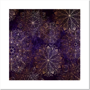 Gold and Purple Boho Floral Mandala Posters and Art